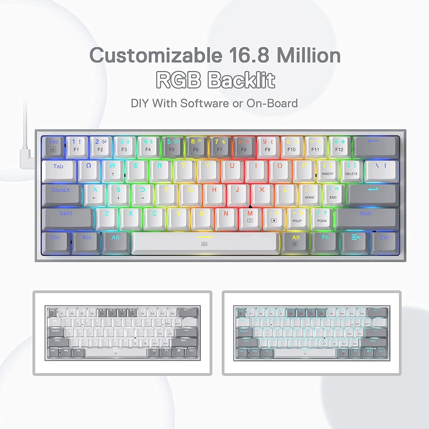 K617 Fizz 60% RGB Wired Gaming Keyboard - Compact 61 Keys Hot-Swap Mechanical with White & Grey Keycaps, Linear Red Switch, Pro Driver/Software Support