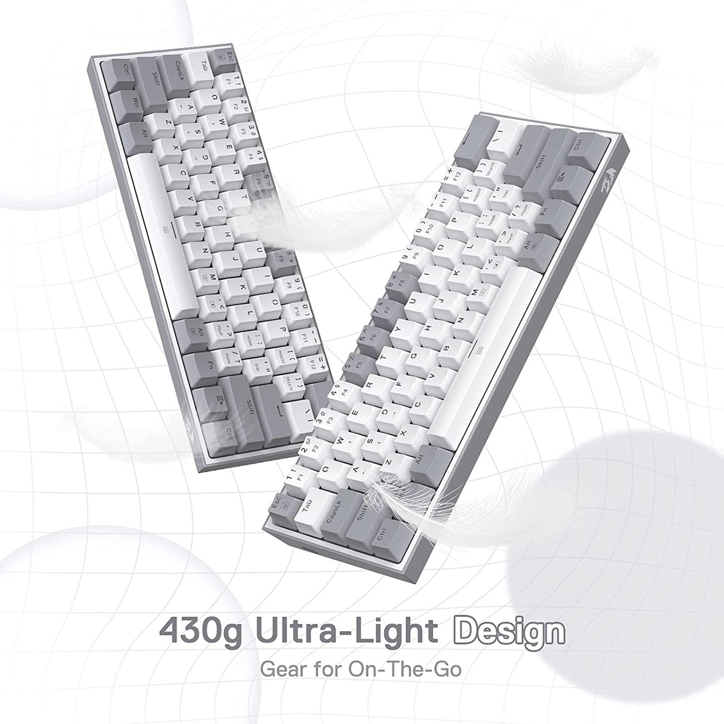 K617 Fizz 60% RGB Wired Gaming Keyboard - Compact 61 Keys Hot-Swap Mechanical with White & Grey Keycaps, Linear Red Switch, Pro Driver/Software Support