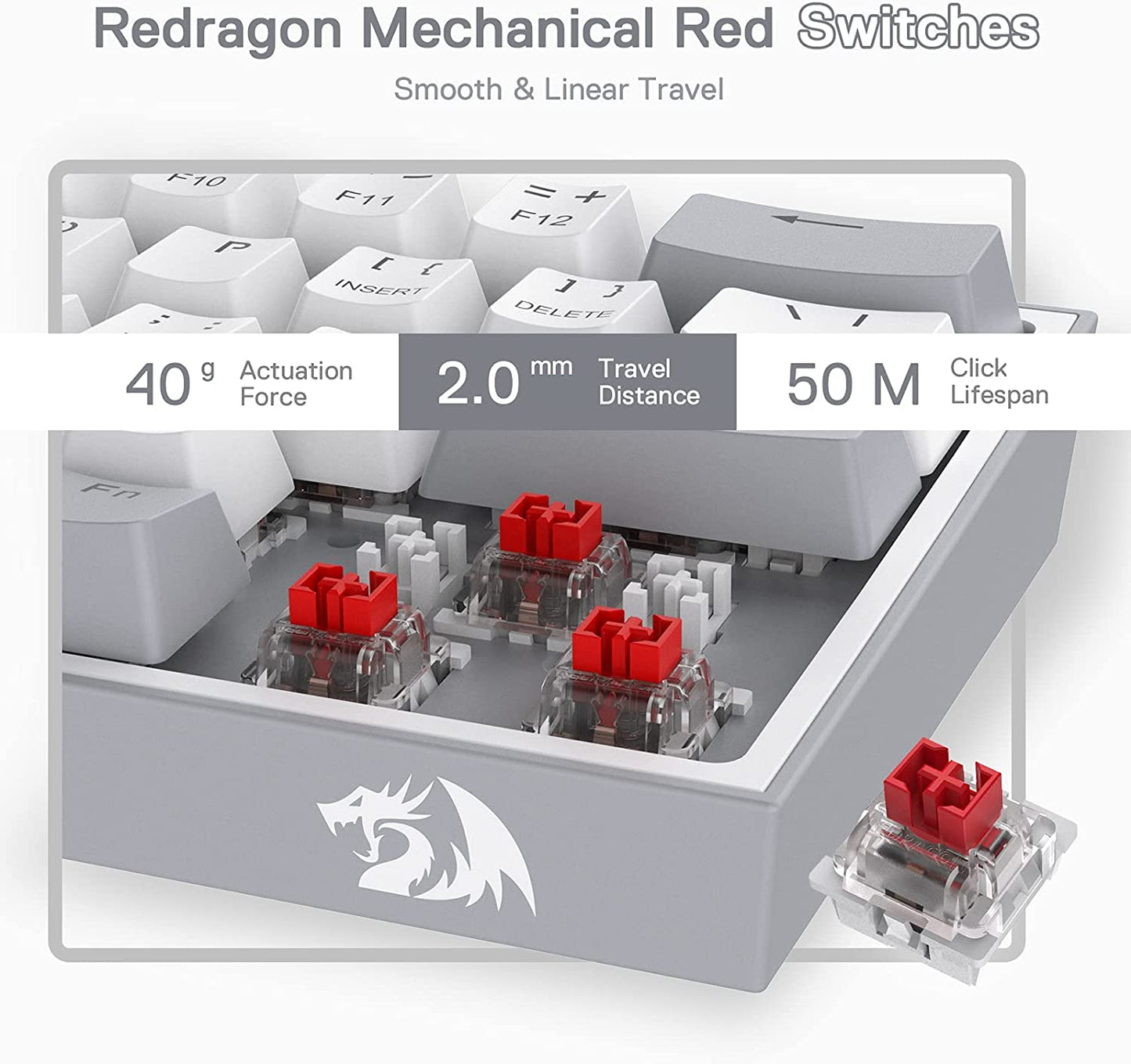 K617 Fizz 60% RGB Wired Gaming Keyboard - Compact 61 Keys Hot-Swap Mechanical with White & Grey Keycaps, Linear Red Switch, Pro Driver/Software Support