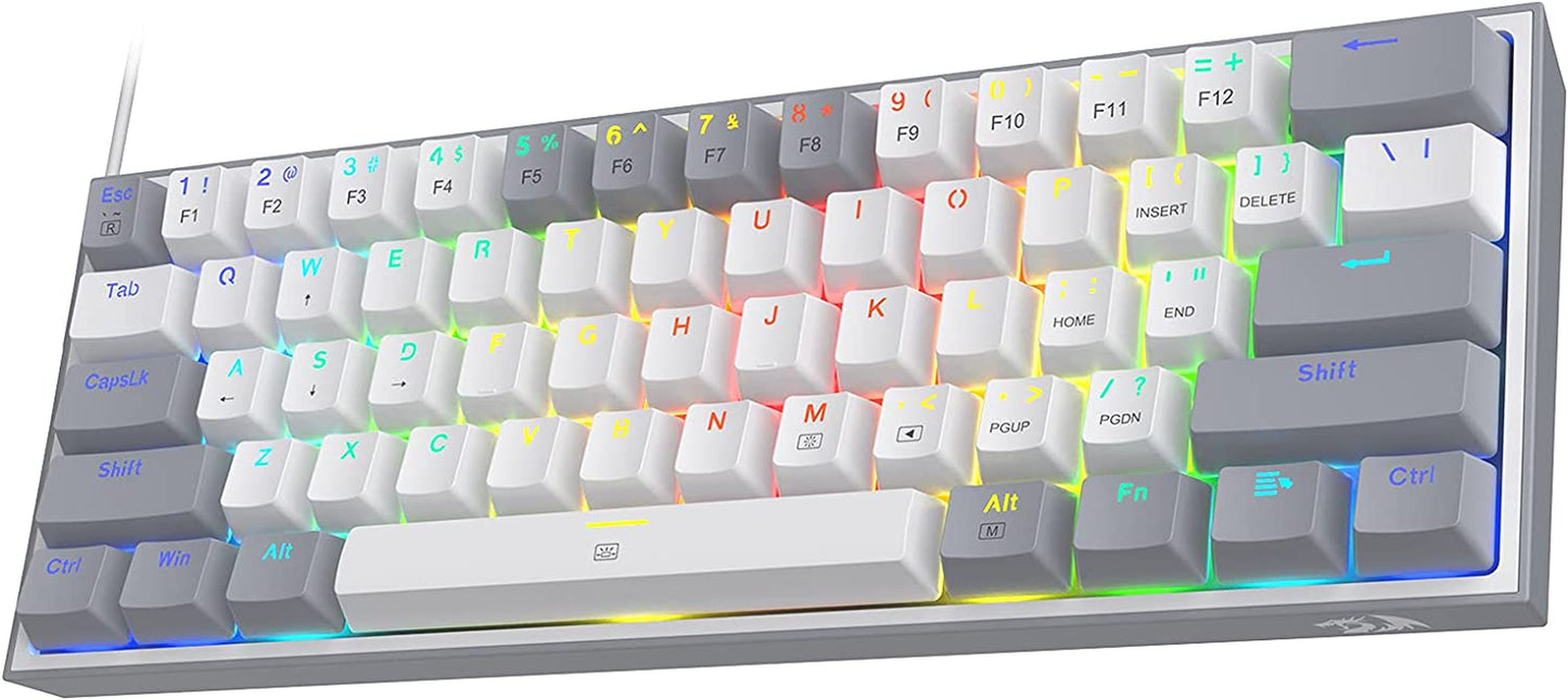 K617 Fizz 60% RGB Wired Gaming Keyboard - Compact 61 Keys Hot-Swap Mechanical with White & Grey Keycaps, Linear Red Switch, Pro Driver/Software Support
