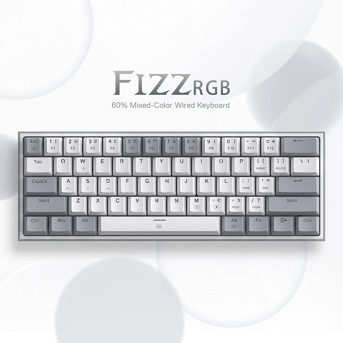 K617 Fizz 60% RGB Wired Gaming Keyboard - Compact 61 Keys Hot-Swap Mechanical with White & Grey Keycaps, Linear Red Switch, Pro Driver/Software Support