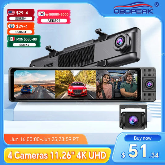 3 Camera Dash Cam 4K Car DVR Front inside Rear 1080P GPS Tracking Night Vision Video Registrator Dashcam Parking Monitor