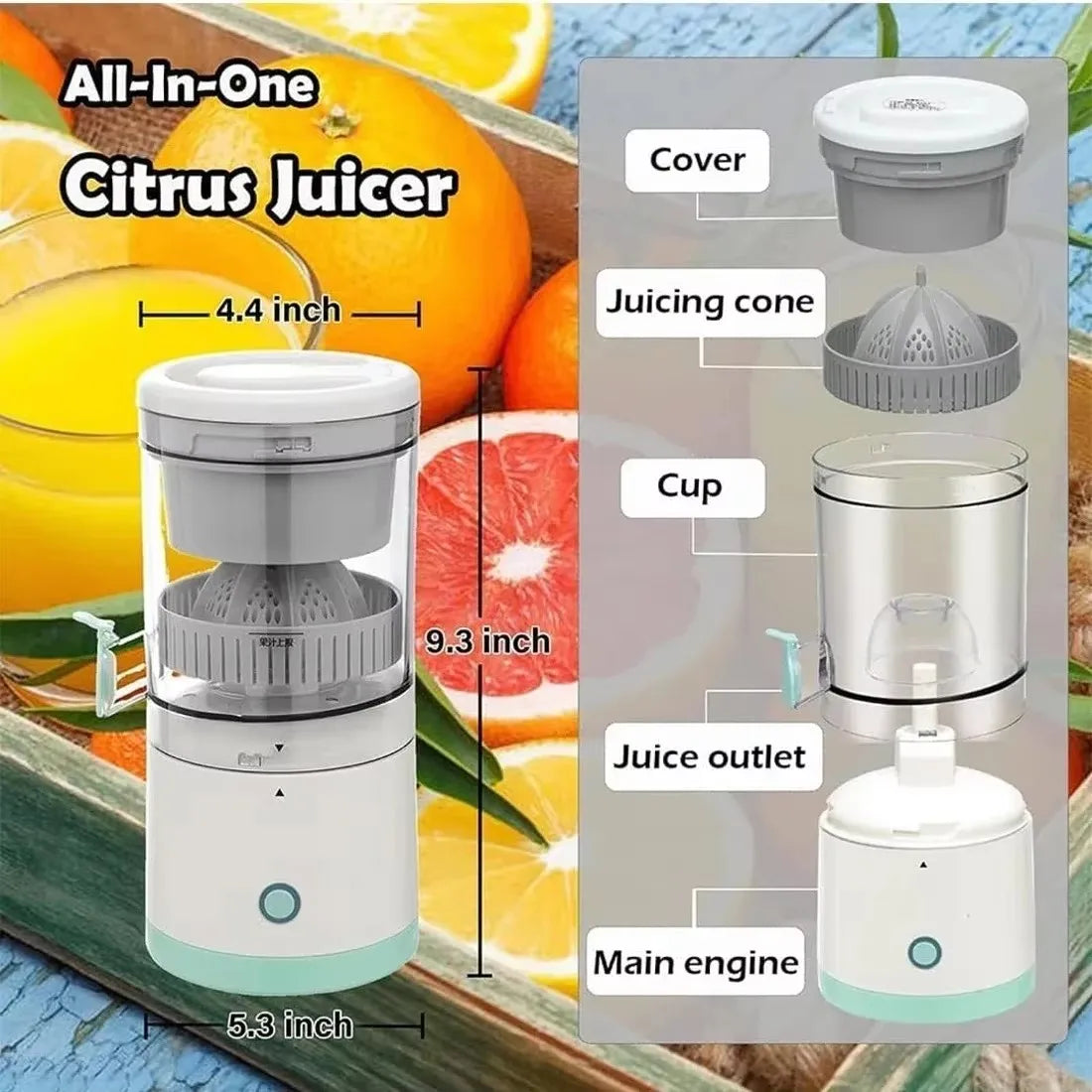 Portable Wireless Juicer - Automatic USB Rechargeable Fruit Extractor for Fresh Orange & Lemon Juice