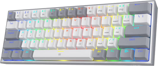 K617 Fizz 60% RGB Wired Gaming Keyboard - Compact 61 Keys Hot-Swap Mechanical with White & Grey Keycaps, Linear Red Switch, Pro Driver/Software Support