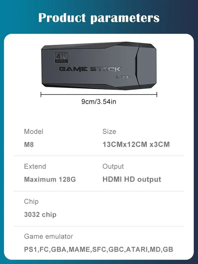 M8 Retro Video Game Console - 2.4G Wireless Stick with 10000 Games, 4K Output, Portable Dendy Gaming for TV